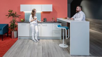 Arztpraxis Teekueche Pausenbereich Lounge Mitarbeiter Einrichtung Moebel Neudoerfler