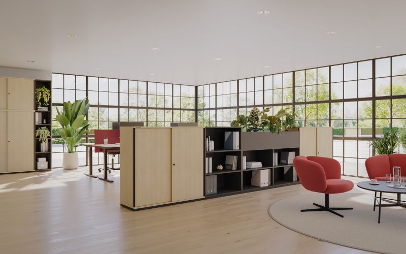 Lineo Schiebetürschrank Regal Pflanzwanne Arbeitsplatz hoehenverstellbar neudoerfler