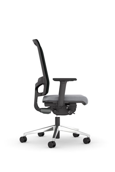 F1 Netz Ergonomischer Drehstuhl mit grauem Sitzkissen Profilansicht