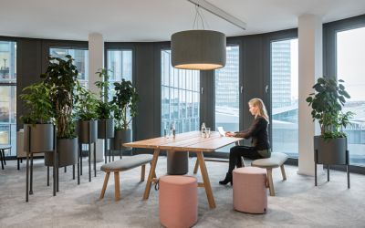 Neudoerfler loreal office spatial wordls lighting meeting table plants teamwork