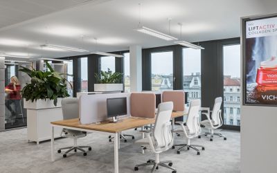 Neudoerfler loreal worktable acoustic plant tray panel swivel chair