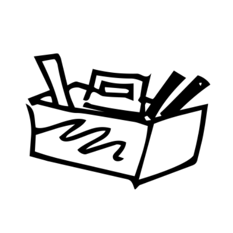 Illustration of a box containing various tools.