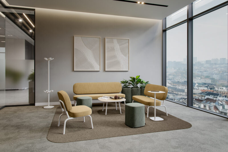 Officebox by neudoerfler Loungebereich in hellen Farbtönen