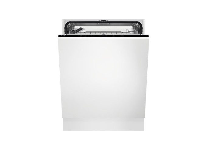 White built-in dishwasher with a smooth front, modern design, and seamless integration into the kitchen cabinetry.
