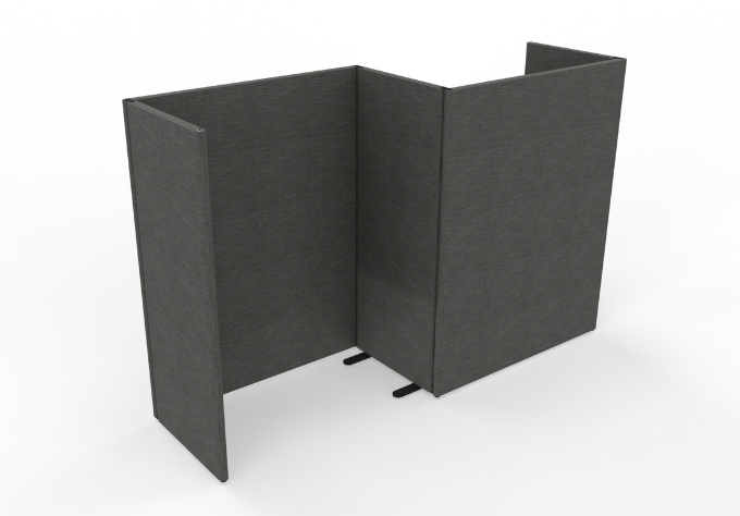 S-shaped partition used as an enclosure to separate the printer area in the office, in dark gray